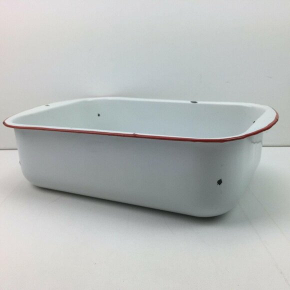 Vintage Enamelware Red White 16" X 9"Cake Baking Roasting Pan Farmhouse Style - Picture 1 of 13